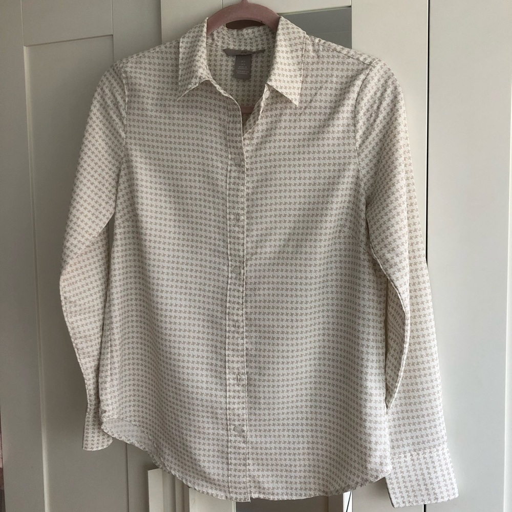 Satin button down, houndstooth print